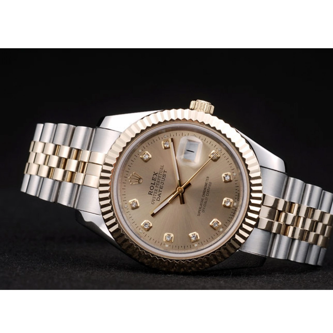Good Copy Rolex Watches Stainless 41978 Gold Ribbed Steel Goldish Bezel Rolex Dial DateJust 0729